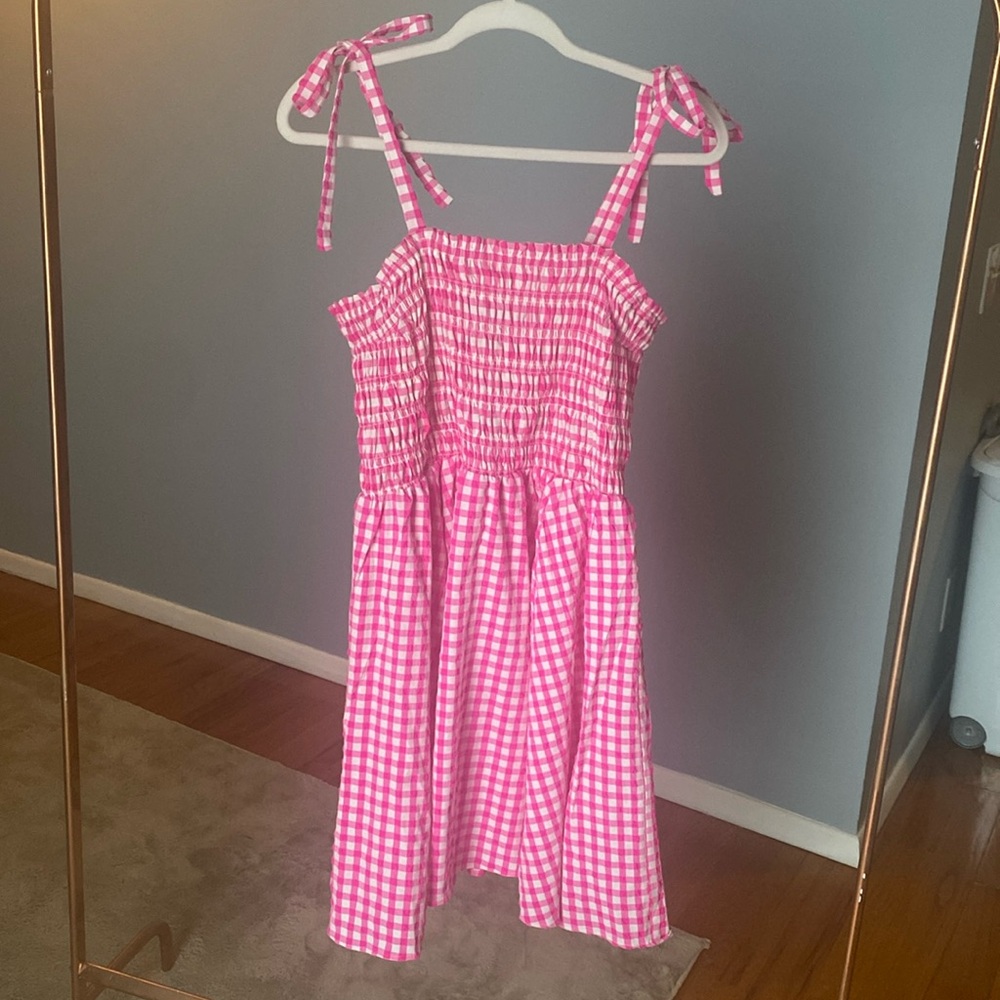 Dry Goods Angie pink white plaid checkered dress with bow straps size XL NWT